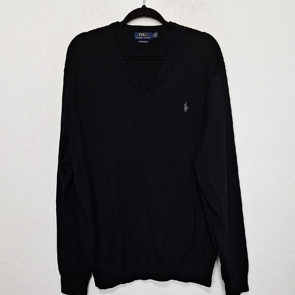 Polo by Ralph Lauren Men's Quiet Luxury Preppy Black V-Neck Sweater Size XXL